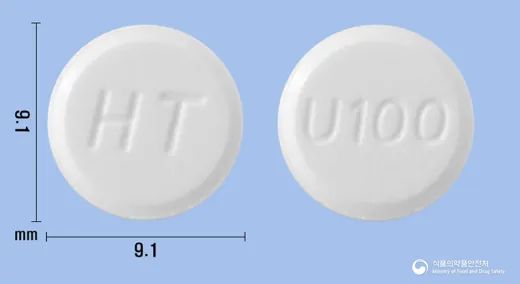 우루리버정100mg(우르소데옥시콜산) · 한국휴텍스제약(주) 식별 참고 이미지